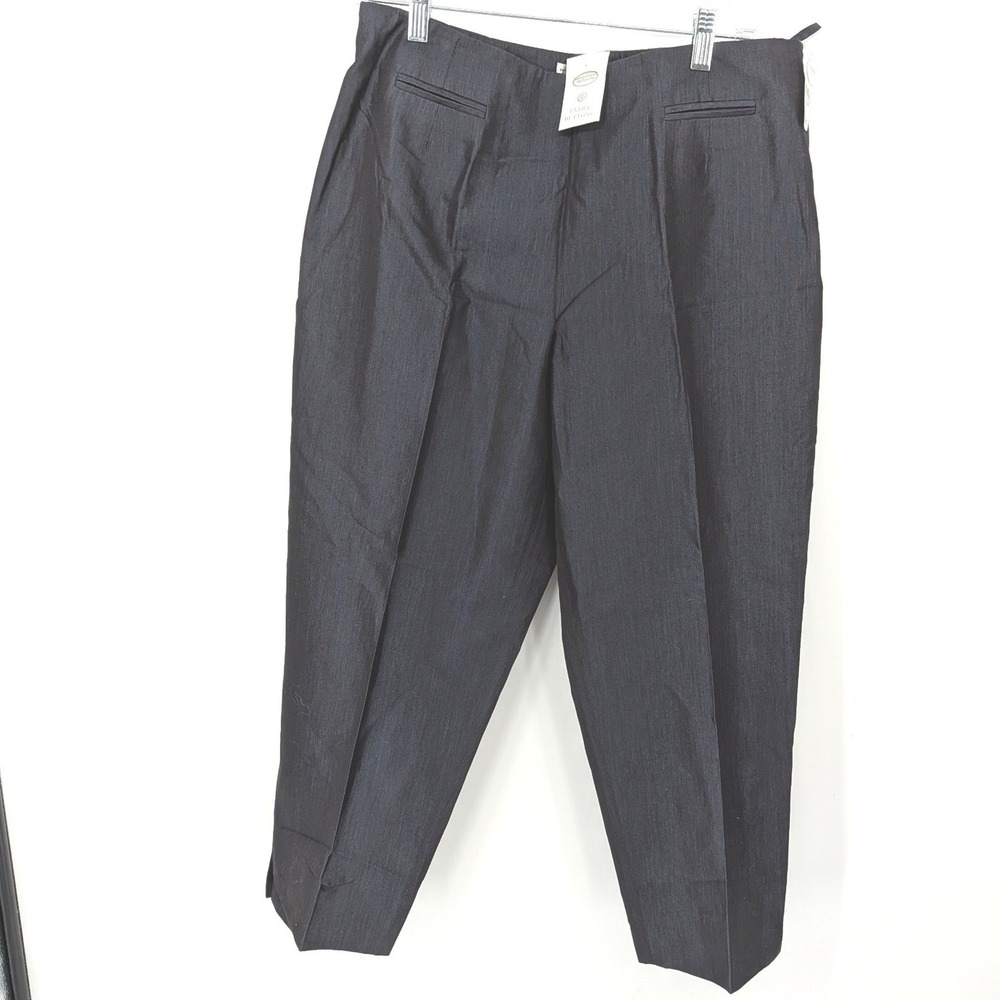 Talbots Collection Trousers 14 Navy Blue Cotton Viscose Pants Cropped Italy NWT